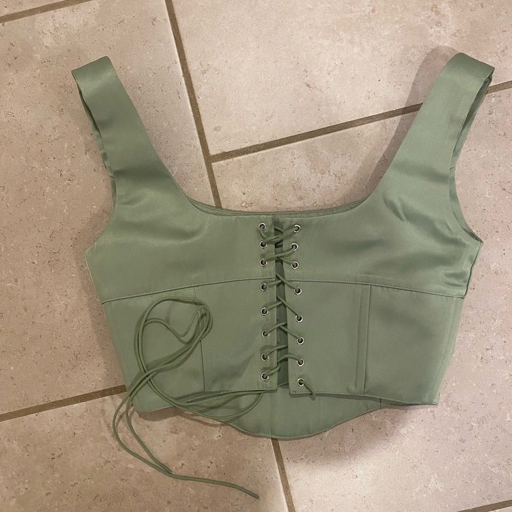 Danielle Guizio green satin lace-up bustier - Picture 5 of 7